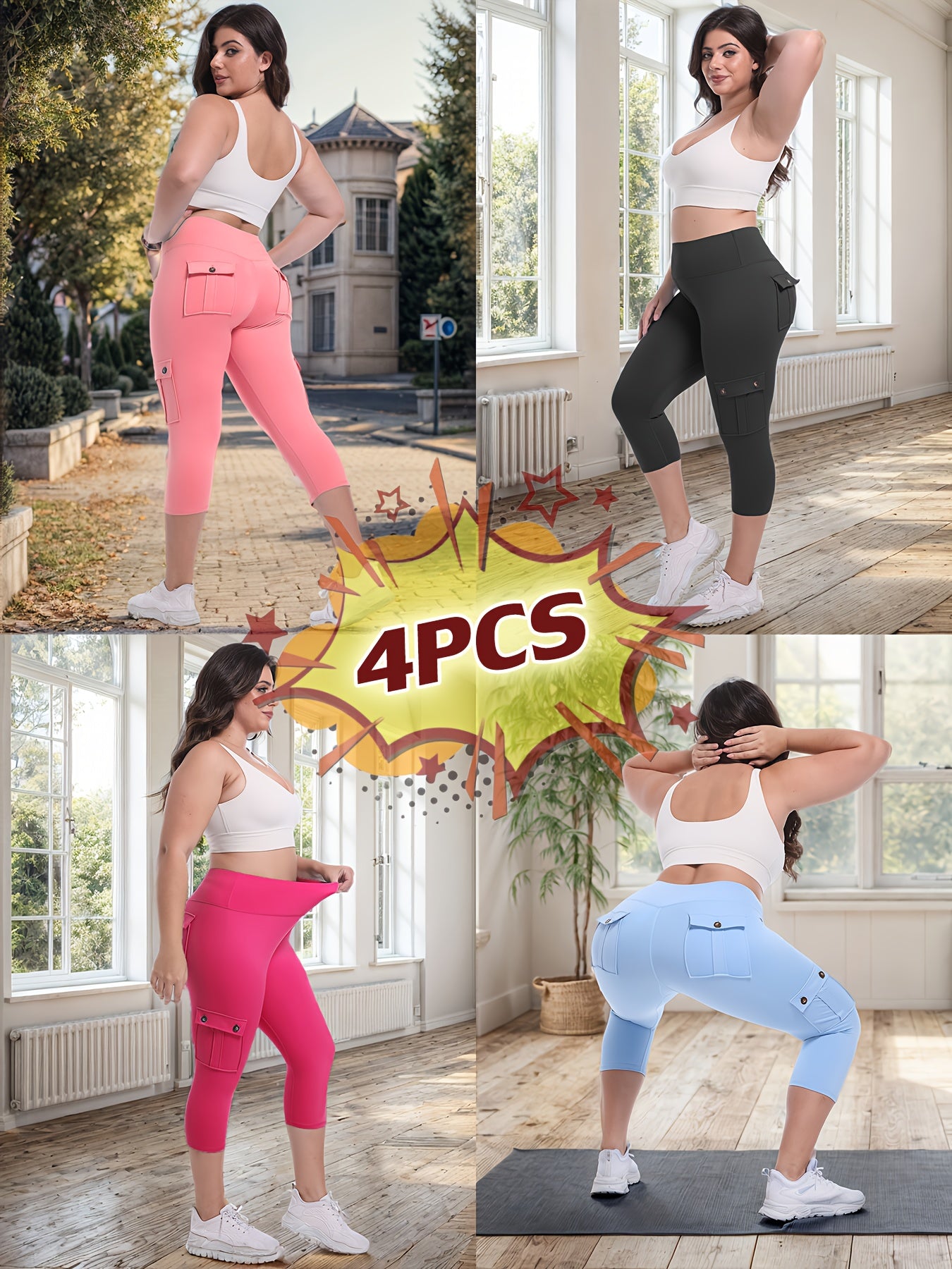 4pcs  High Waist Yoga Capri Pants
