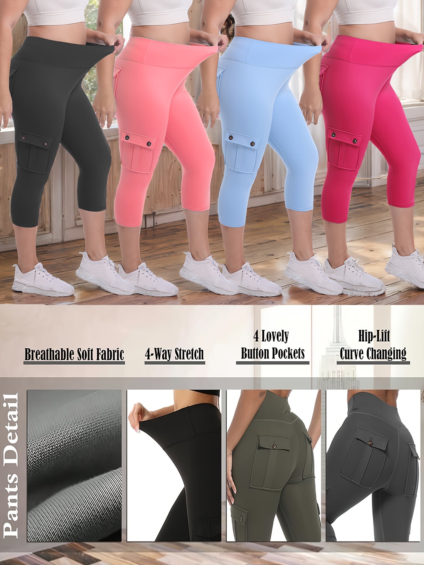 4pcs  High Waist Yoga Capri Pants