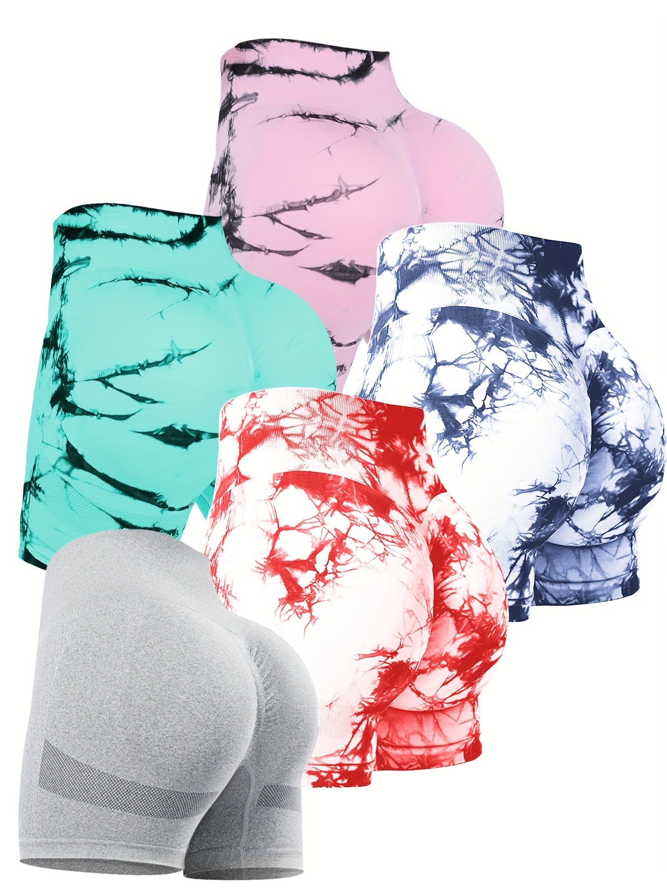 5pcs High Waisted Tie Dye Workout Shorts for Women