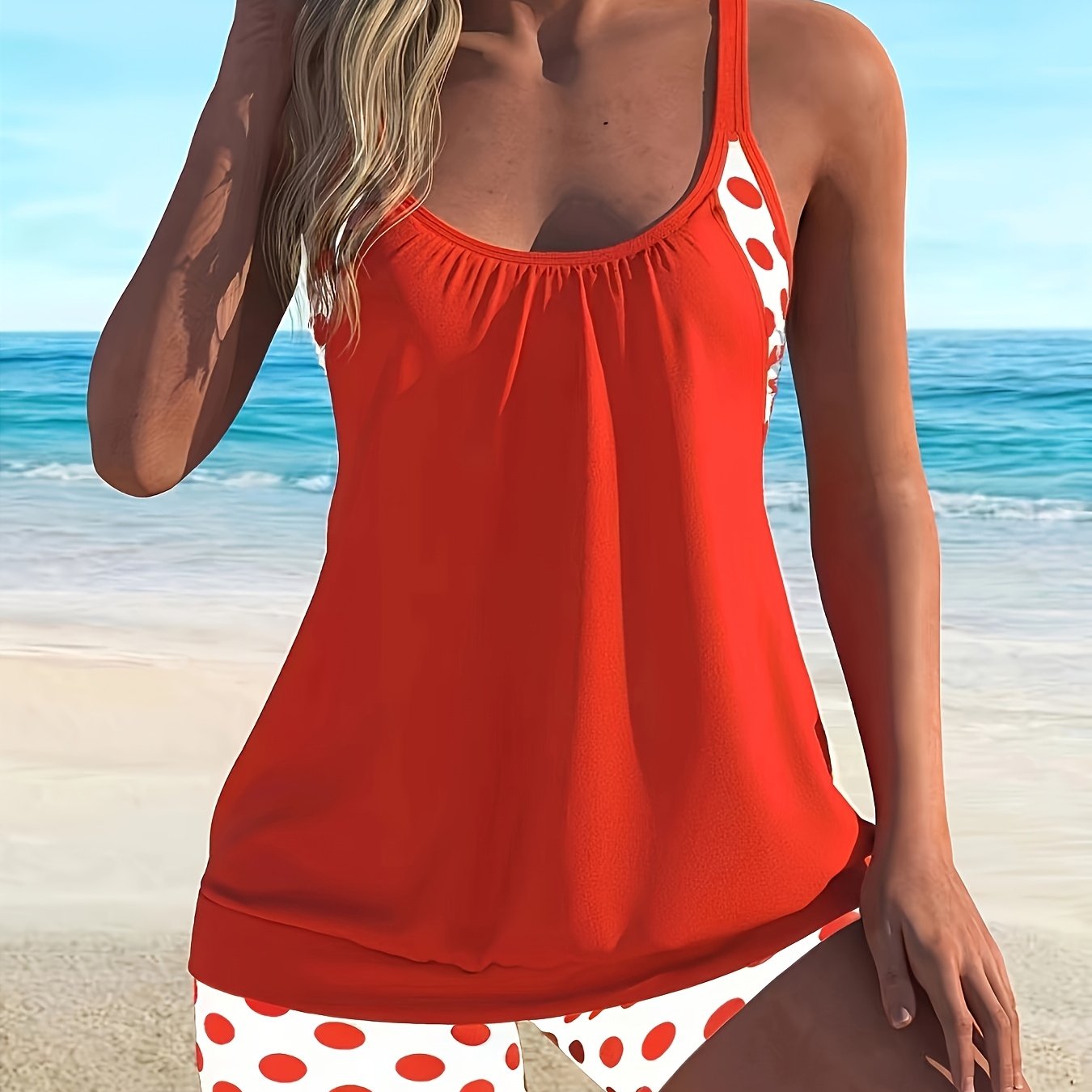 New Split Print Polka Dot Flat Angle Swimsuit