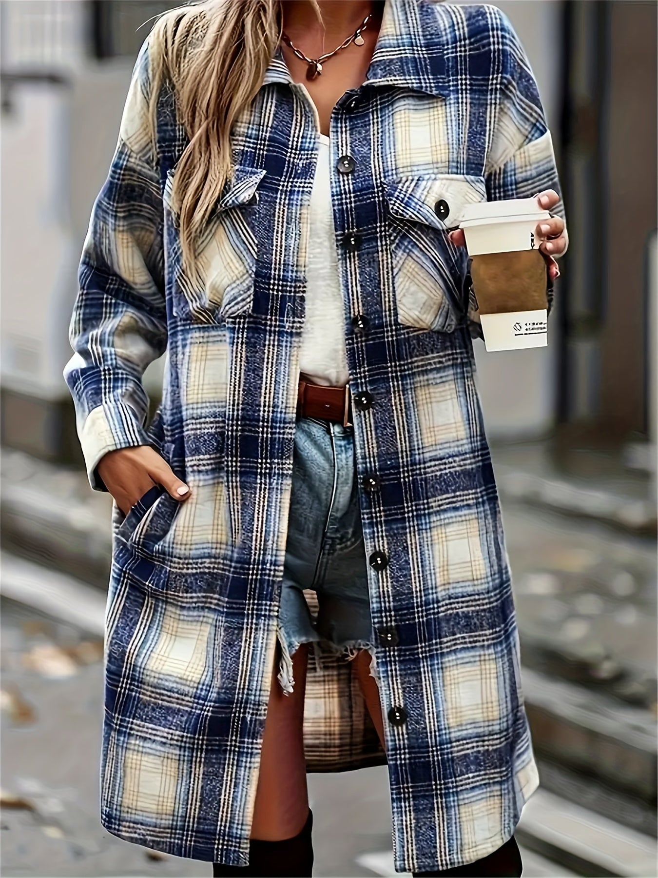 Classic Mid-Length Buffalo Plaid Shirt Jacket