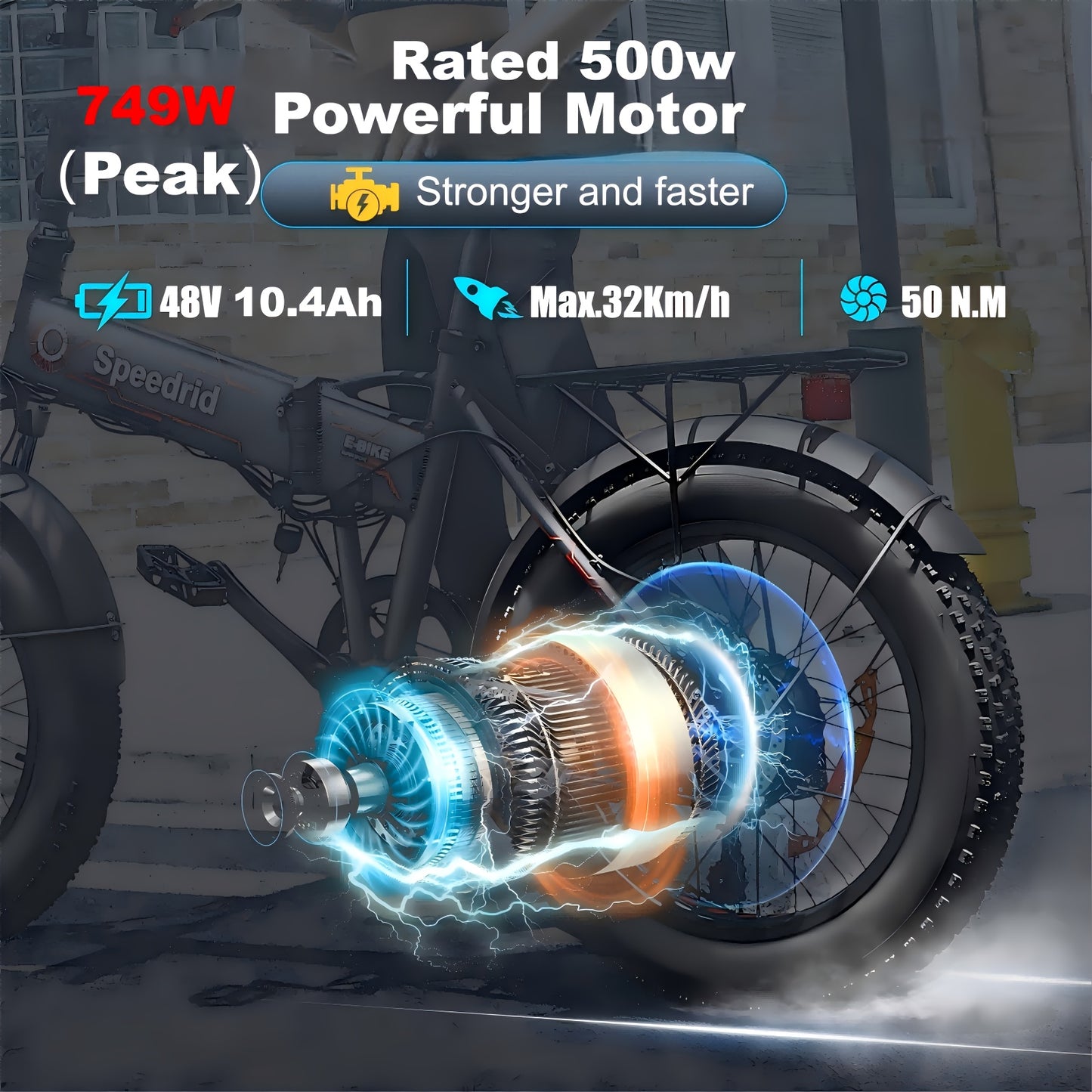 Powerful 500W 20" Fat Tire Folding Electric Bike for Adults